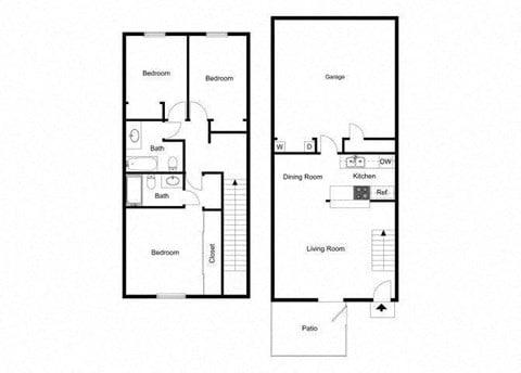 Floor plan for 3 beds, 2 baths, 1589 sqft